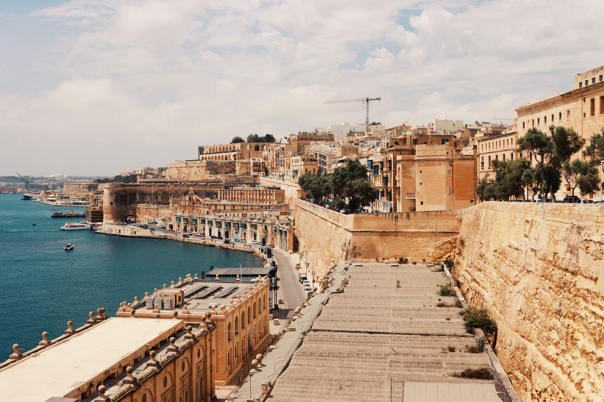Valletta’s limestone fortifications overlooking Malta’s Grand Harbour